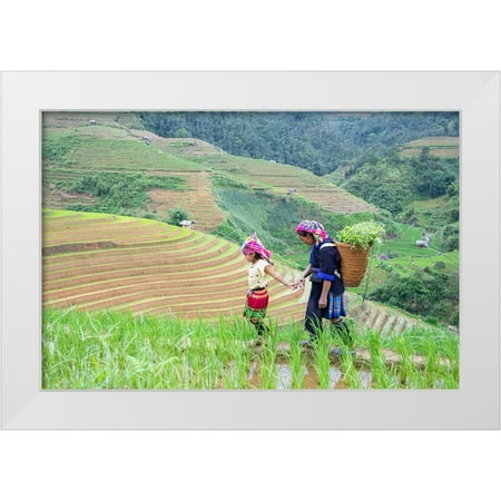 Norring, Tom 14x11 White Modern Wood Framed Museum Art Print Titled - Vietnam-Grandma taking care of granddaughter-Farming community with traditional Sapa dresses