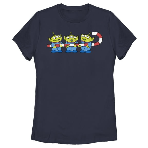 Women's Toy Story Little Green Men Candy Cane  Graphic Tee Navy Blue Large