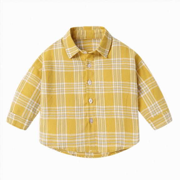 JUMEYU Baby Boy Flannel Shirt Long-Sleeved Plaid for Kids Toddler Boys Shirt Coat Jacket Plaid Long Sleeve Kids Button Tops Shirt Jackets 6 12 Months (Yellow,6-12 Months)