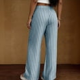thumbnail image 4 of Textilo Summer Casual Striped Pants for Women Wide Leg Drawstring Pant with Pockets Elastic Waist Trouser Lightweight Comfy Lounge Summer Beach Boho Clothes,Blue L, 4 of 5