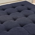 thumbnail image 4 of GZXS Oversized Square Ottoman Coffee Table with Storage Shelf, Upholstered Tufted Linen Top, Solid Beech Wood Base for Living Room (Navy Blue), 4 of 9