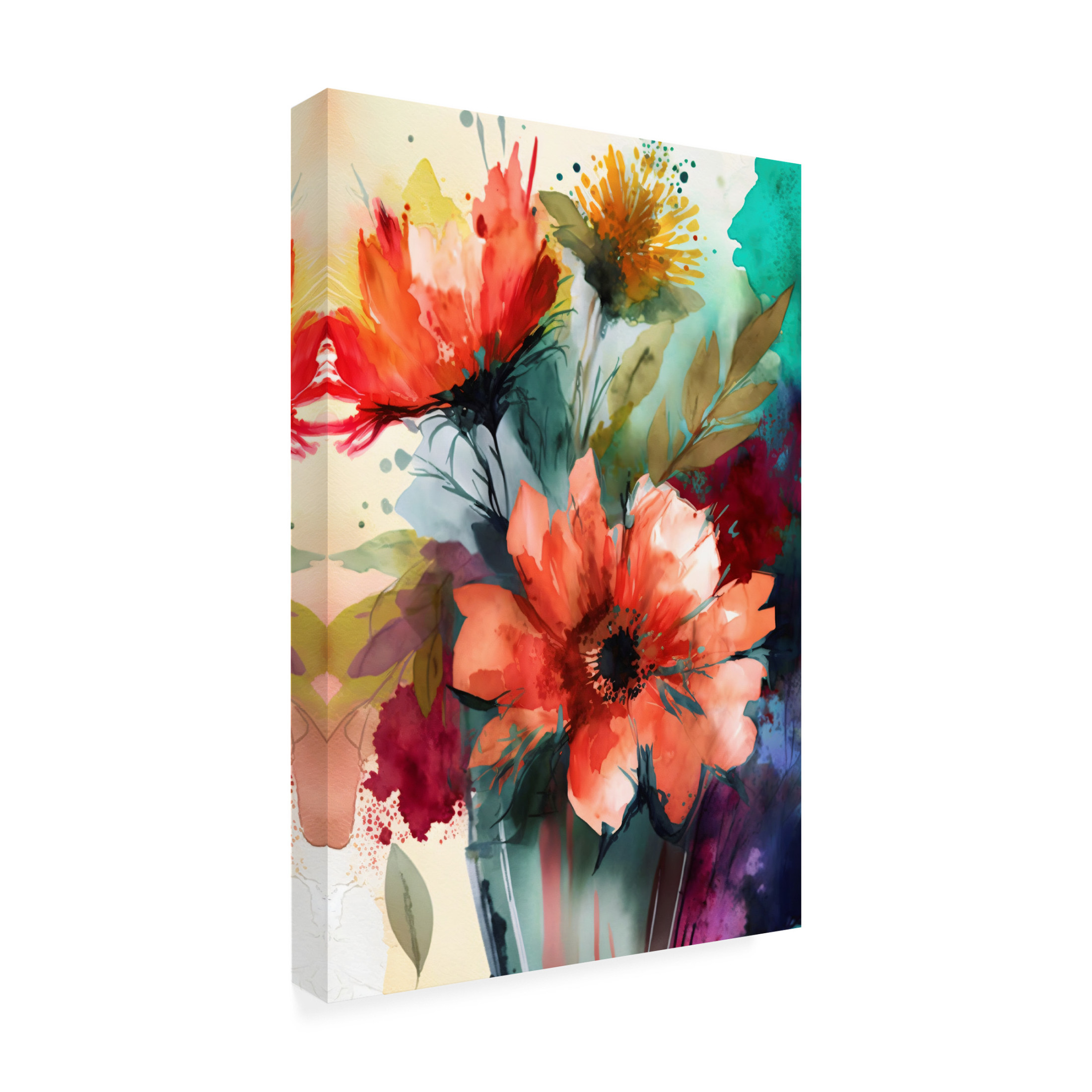Canvas Wall Art - Ray Heere 'Watercolor Expressive Flowers 23' Wall Art for Living Room, Bedroom, or Office Décor by Trademark Fine Art - 22 x 32 Inches