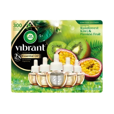 Air Wick Vibrant Plug-In Scented Oil Air Freshener Warmer Refills, Rainforest Kiwi and Passion Fruit, 5 Count