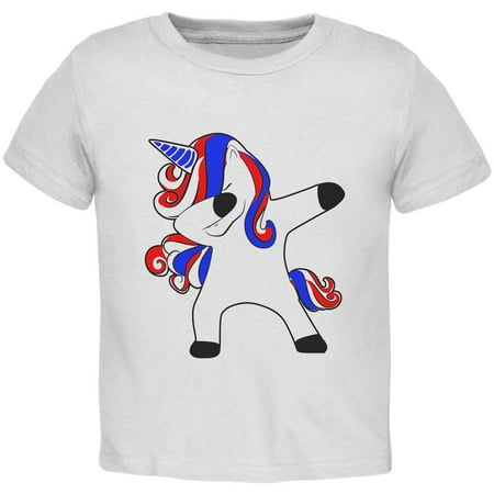 

4th of July Dabbing Unicorn Americorn Toddler T Shirt White 3T