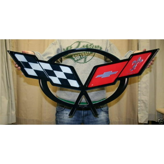 Corvette C5 Crossed Flags Wall Art - Steel Sign