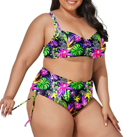 Cathalem Two Piece Swimsuit for Women Women s Sexy Thong Bottom Two Piece Bikini Double Shoulder Straps Cute Swimsuit (Green XXXXL)