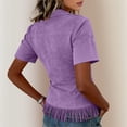 thumbnail image 5 of ClodeEU Women's Collared V Neck Short Sleeve Fringe Hem Button Down Blouse,Slim Fitted Casual Shirt Top Purple,Women's Plus XXL, 5 of 5