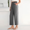 thumbnail image 4 of Pants for Women Women's Fashion -Colour Elasticated High-Waisted Cropped Trousers With Pockets Gray S, 4 of 6