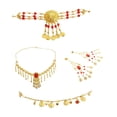 thumbnail image 1 of Conjunto de joyas de danza india con cadena para la cabeza, lentejuelas doradas, collar y pendientes Pendientes de clip, 1 of 8