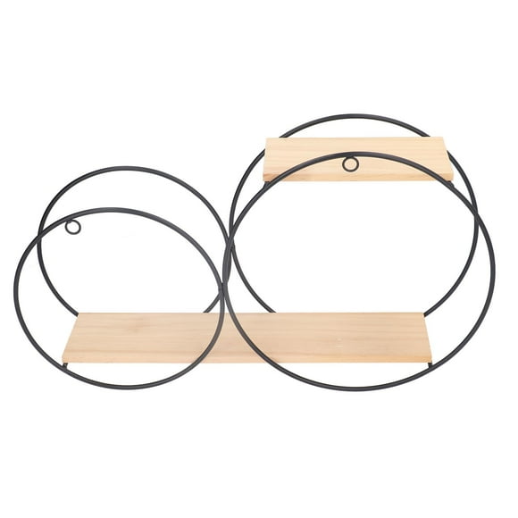 Circle Metal Wood Wall Shelves, Round Design Dual Use Round Shelf Strong Load Bearing Capacity Black Iron Log For Living Room For Office For Tea House