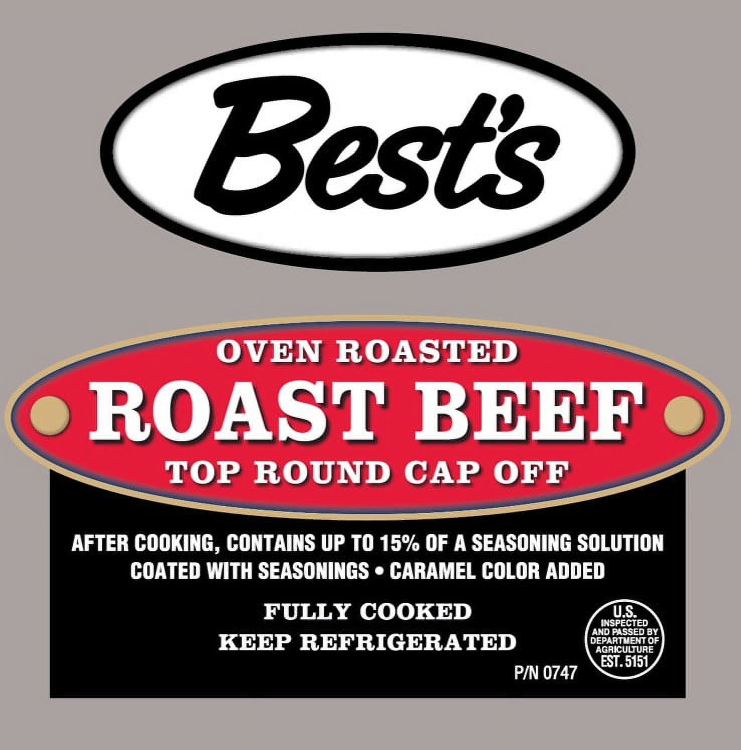 Best's Oven-Roasted Top Round Cap-off Roast Beef, Deli Sliced (Plastic Bag), 2 OZ (56 g), 11g Protein Per Serving