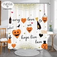 thumbnail image 1 of Whimsical Halloween Shower Curtain with Pumpkin Hearts & Gold Stars, 1 of 5