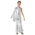 thumbnail image 1 of Miaeowve Justaucorps de Carnaval pour Filles Fête Disco Pattes d'Éléphant Combinaison de Danse Longue Unitard Argent 6, 1 of 7