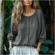 thumbnail image 1 of TaTaai Women's crew neck 3/4 sleeve top, solid color, linen cotton fabric, lantern sleeve, button detail, casual stylish, breathable comfortable, ideal for daily outings & brunch dates Gift, 1 of 7