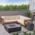 thumbnail image 2 of GDF Studio Marconi Outdoor Acacia Wood 5 Seater Sectional Sofa Set with Fire Pit, Teak, Beige, and Dark Gray, 2 of 15