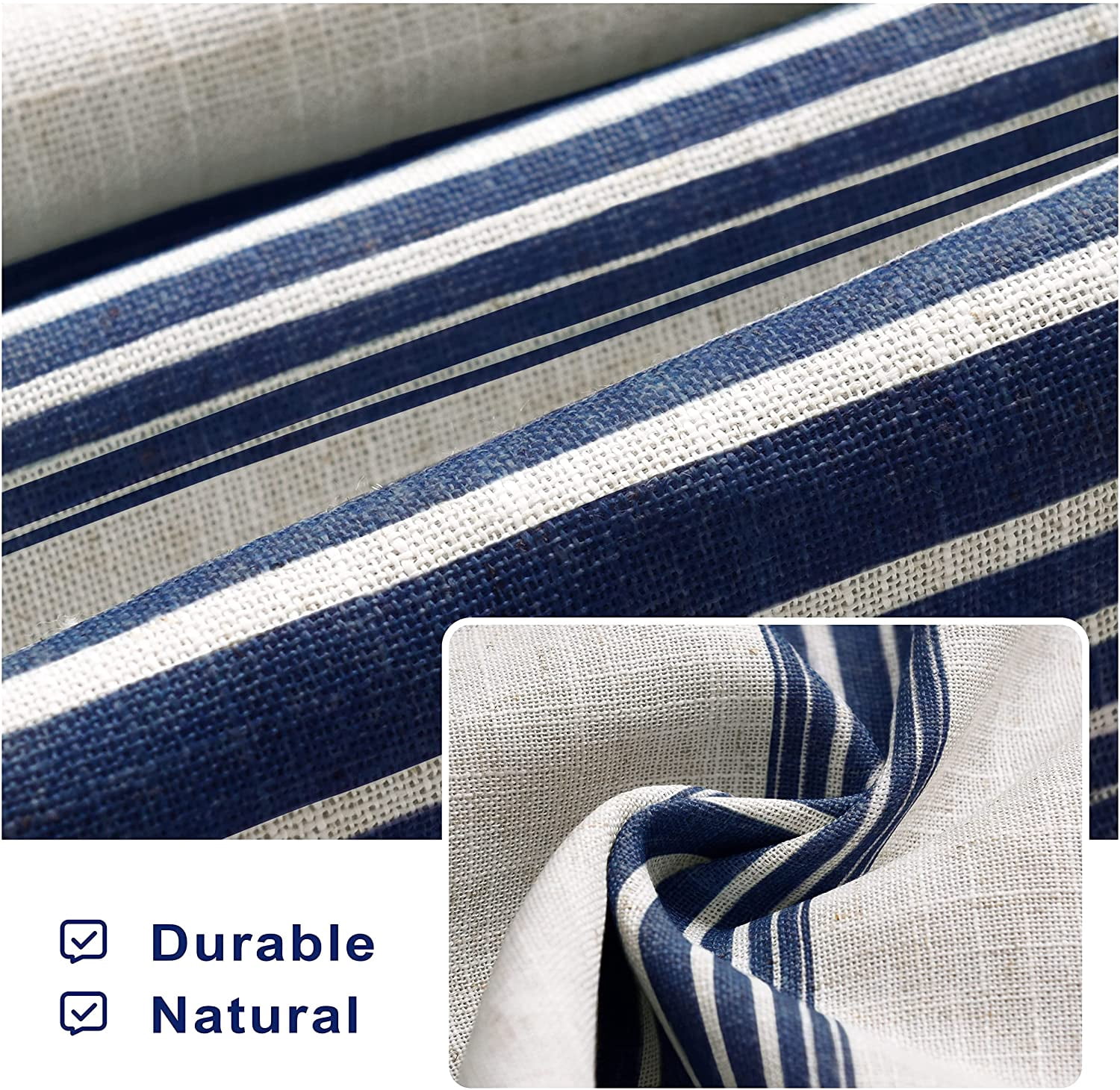 DriftAway Chris Vertical Striped Pattern Linen Textured Thermal Insulated Blackout Window Curtain Valance Rod Pocket Lined Single, 52" x 18" Plus 2" Header, Ivory Dark Blue
