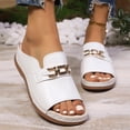 thumbnail image 2 of Narveanno Womens Wedge Sandals Leather: Dressy Sandal, Rubber Sole, Comfortable Walking, Casual Slip on Summer Shoes White 5.5, 2 of 7