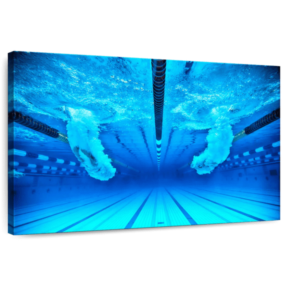 Elephant Stock Swimming Contest Wall Art - Horizontal Canvas Wall Art - Living Room Wall Decor - Sports Canvas - Blue And Turquoise Decor - 12" x 8"