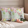 thumbnail image 2 of Easter Rabbit Pillow Covers 2 Pack Colored Eggs Cute Bunny Spring Flowers Green Plaid Pillowcase Waterproof Outdoor Throw Pillow Cover for Patio Garden Square Cushion 24”x24”, 2 of 9