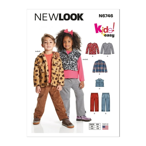 New Look Sewing Pattern 6746 - Children's Knit Top, Jacket, Vest and Cargo Pants, Size: A (3-4-5-6-7-8)
