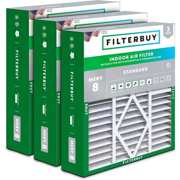 Filterbuy 19x20x5 MERV 8 Dust Defense, Pleated HVAC AC Furnace Air Filters for Bryant / Carrier, BDP, Day & Night, and Payne (3-Pack)