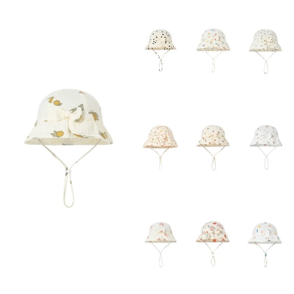 Ticikt Cotton Baby Bucket Sun Hat, Polka Dot Print Bow Cap, Adjustable Wind Strap Outdoor Hat for ,A06