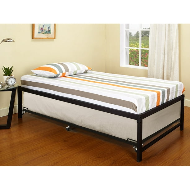 Archer 17"H Platform Daybed Bed Frame With RollOut Trundle Set, Black