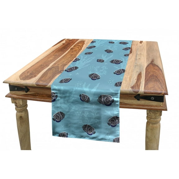 Nautical Table Runner, Marine Theme Exotic Fish Patterns with Starfishes and Seaweeds, Dining Room Kitchen Rectangular Runner, 3 Sizes, by Ambesonne
