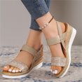 thumbnail image 5 of Jsaierl Platform Sandals for Women Casual Summer, Thick Sole Sloping Heel Shoes, Peep-toe Buckle One Line Casual Sandals Size 7, 5 of 6