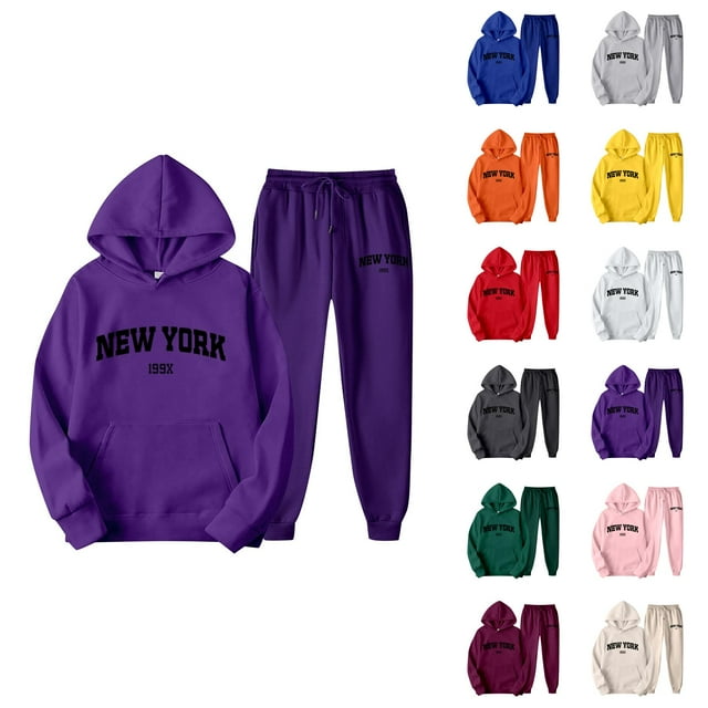 New York Womens Sweat Suits 2 Piece Set 2026 Fashion Hoodie and Joggers Sweatpants Matching Set
