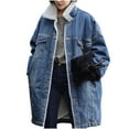 thumbnail image 2 of Turilly Women's Solid Colored Lamb Wool Denim Jacket With Medium Length Button Denim Jacket With Pockets, 2 of 6