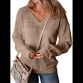 thumbnail image 2 of Suéteres de Punto para Mujer, Otoño, Cuello en V, Larga, Suéter Informal Holgado. Café L, 2 of 8