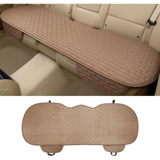 Linen Back Car Seat Cover, Anti-Slip Long Bottom Rear Seat Cover Protector with Storage Pockets, Breathable Linen Rear Bench Seat Protector Cushion Pad for Most Vehicles (Brown, Back Cover)