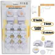 12 Magnetic Cabinet Lock with 12 Lock Finder Stickers, 2 Magnetic Keys, 2 Reusable Installation Tool & 6 Outlet Covers