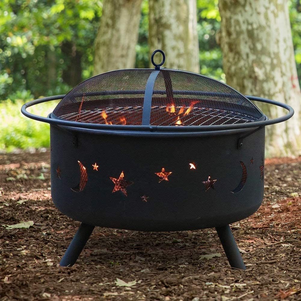 GIFFIH Outdoor Portable 32 Inch Steel Round Fire Pit with BBQ Grill