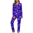 thumbnail image 7 of Ltctricy Women's Christmas Pajama Sets Long Sleeve V Neck Collared Button down Printed Sleepwear Top Pants 2 Piece Lounge Sets(Blue,XX-Large), 7 of 7