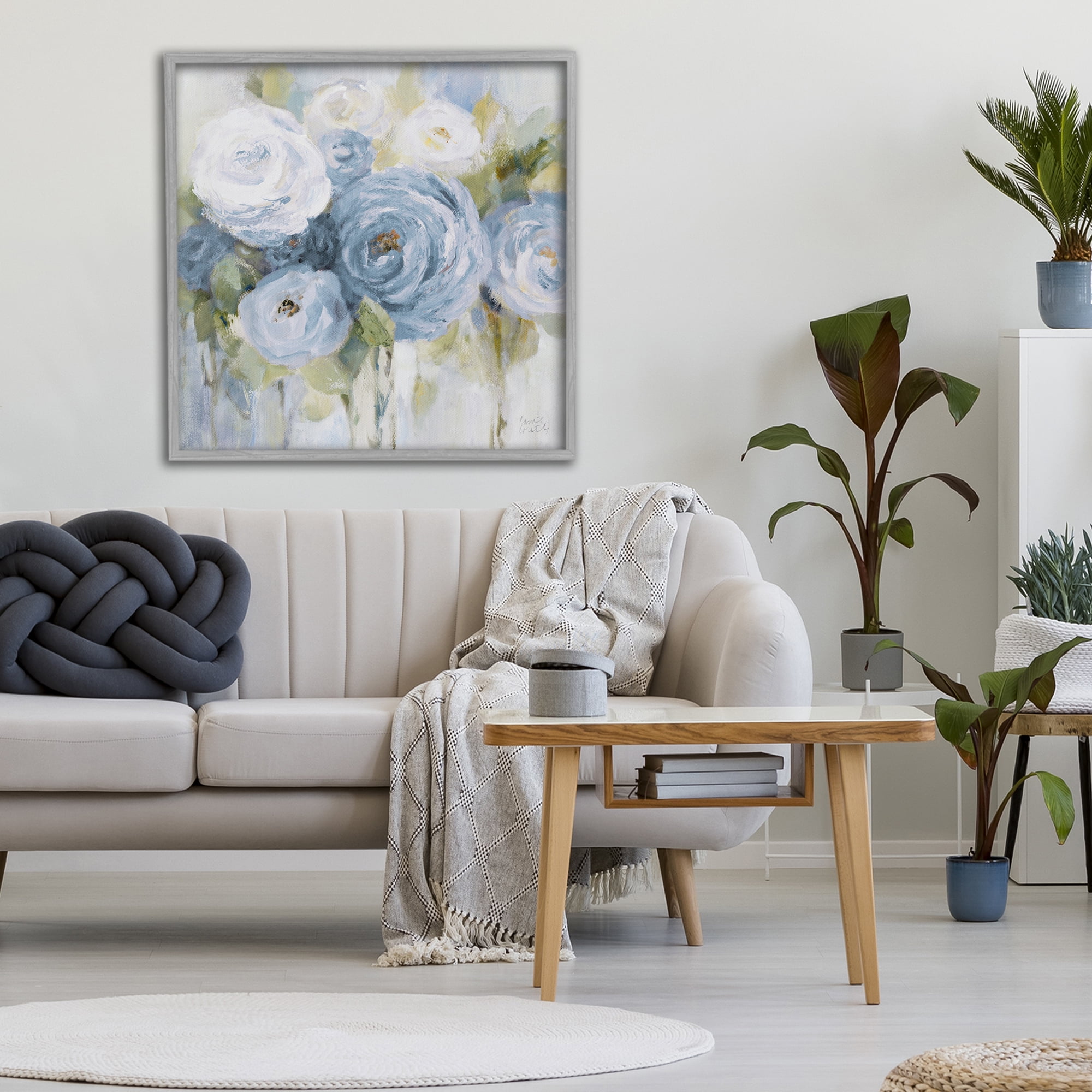 Stupell Industries Softly Blooming In Blues Gray Framed Giclee Art, design by Lanie Loreth