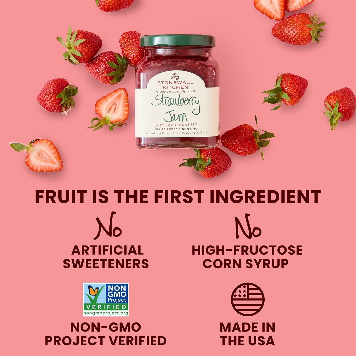 (12 pack) Stonewall Kitchen, non GMO, Strawberry Jam, 12.5 oz. Jar