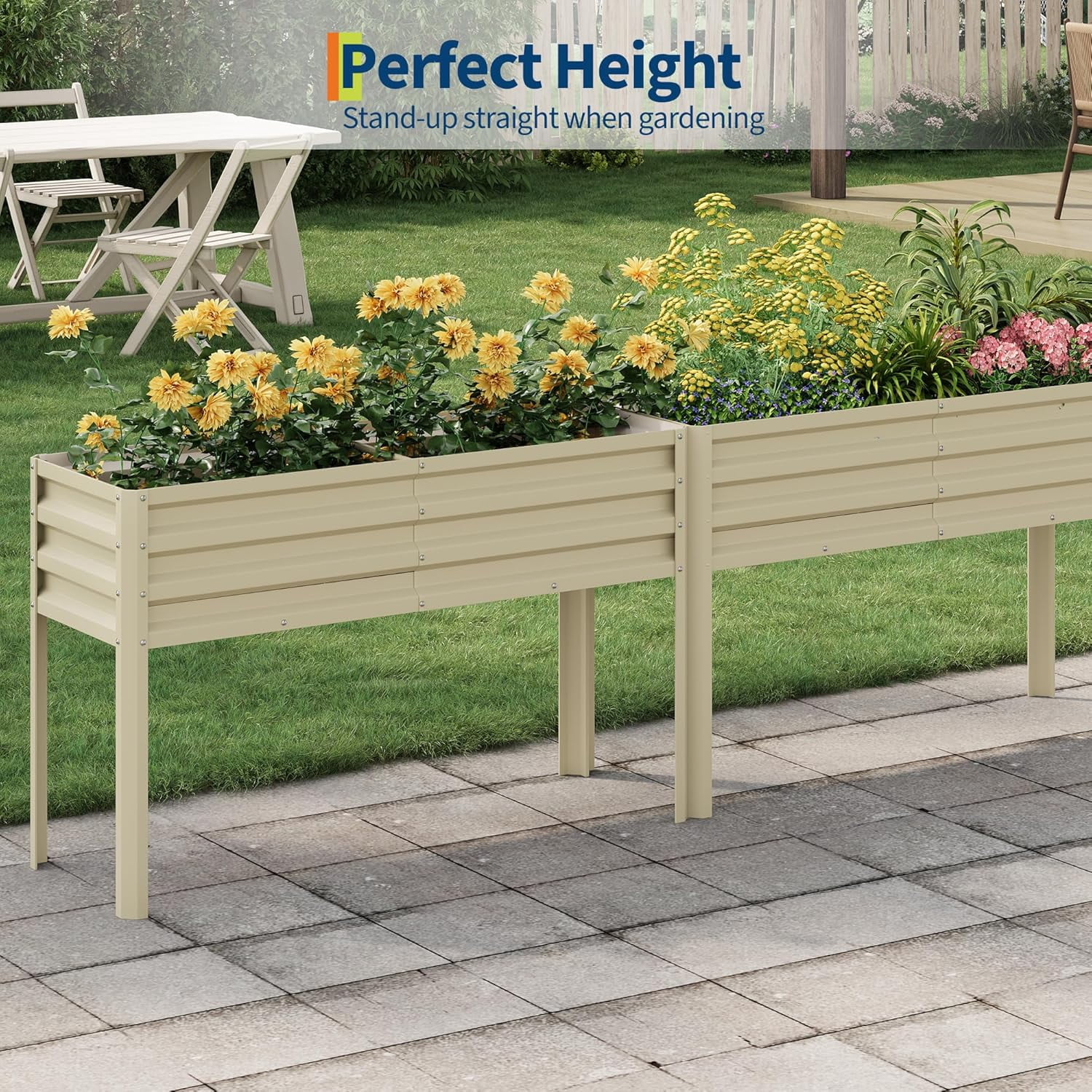 Riedhoff Metal Raised Garden Bed with Legs, 50 x 17.32 x 31.5" Planter Box, Off-white