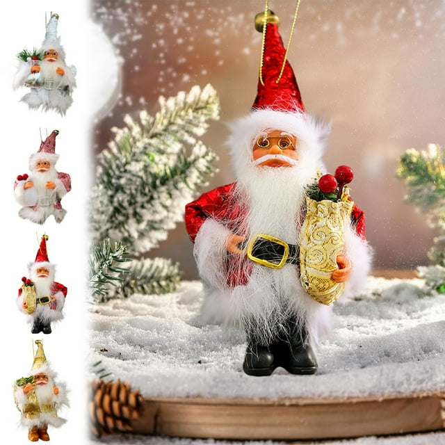 Fiudx Adorno de Papá Noel, Diseño de Bolsa de Regalo Festiva, Ropa de Invierno Roja Brillante, Decoración para La Mesa o Chimenea Del Hogar, Decoración de Interiores Navideña, Tamaño de 7.1 Pulgadas,