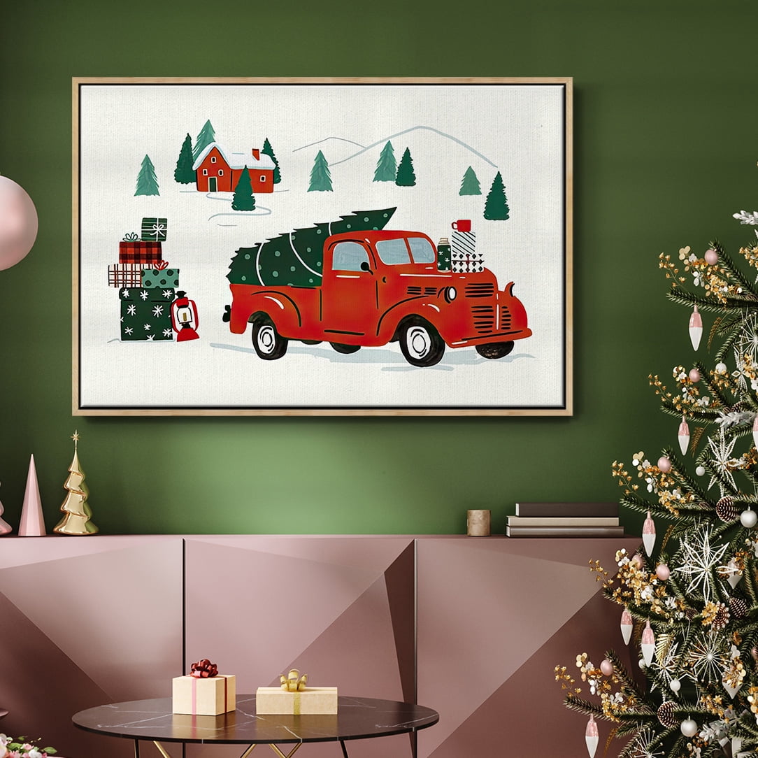 Going to Grandmas Collection A - Framed Gallery Wrapped Holiday Canvas - 17 x 25 - Natural Wood Frame