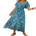 thumbnail image 3 of QJUHUNG Femmes Boho Midi Floral Robe d'Été Manches Courtes Longue Plage Robe de Soleil, 3 of 3