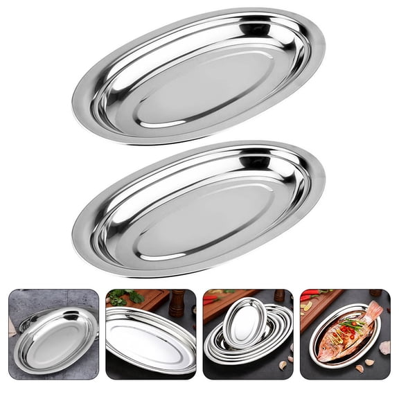 Gymnture Stainless Steel Steak Plates Steaming Dishes Platter Tray 28cm Kitchen Serveware