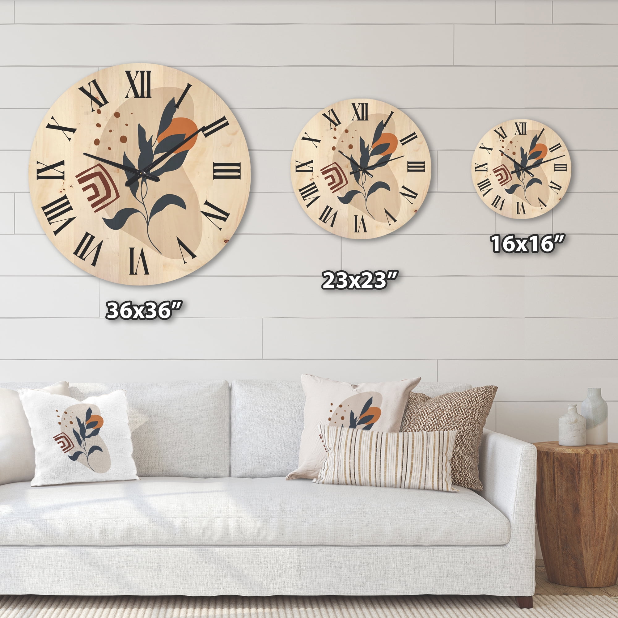 Designart 'Abstract Minimal Shapes Under Flowers VII' Modern Wood Wall Clock