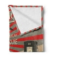 thumbnail image 2 of Cars Soft Flannel Fleece Blanket, Poster Style Image Gasoline Station Commercial Element Route 66 IllustrationPrint, Cozy Plush for Indoor and Outdoor Use, 60" x 80", Vermilion Beige, by Ambesonne, 2 of 5