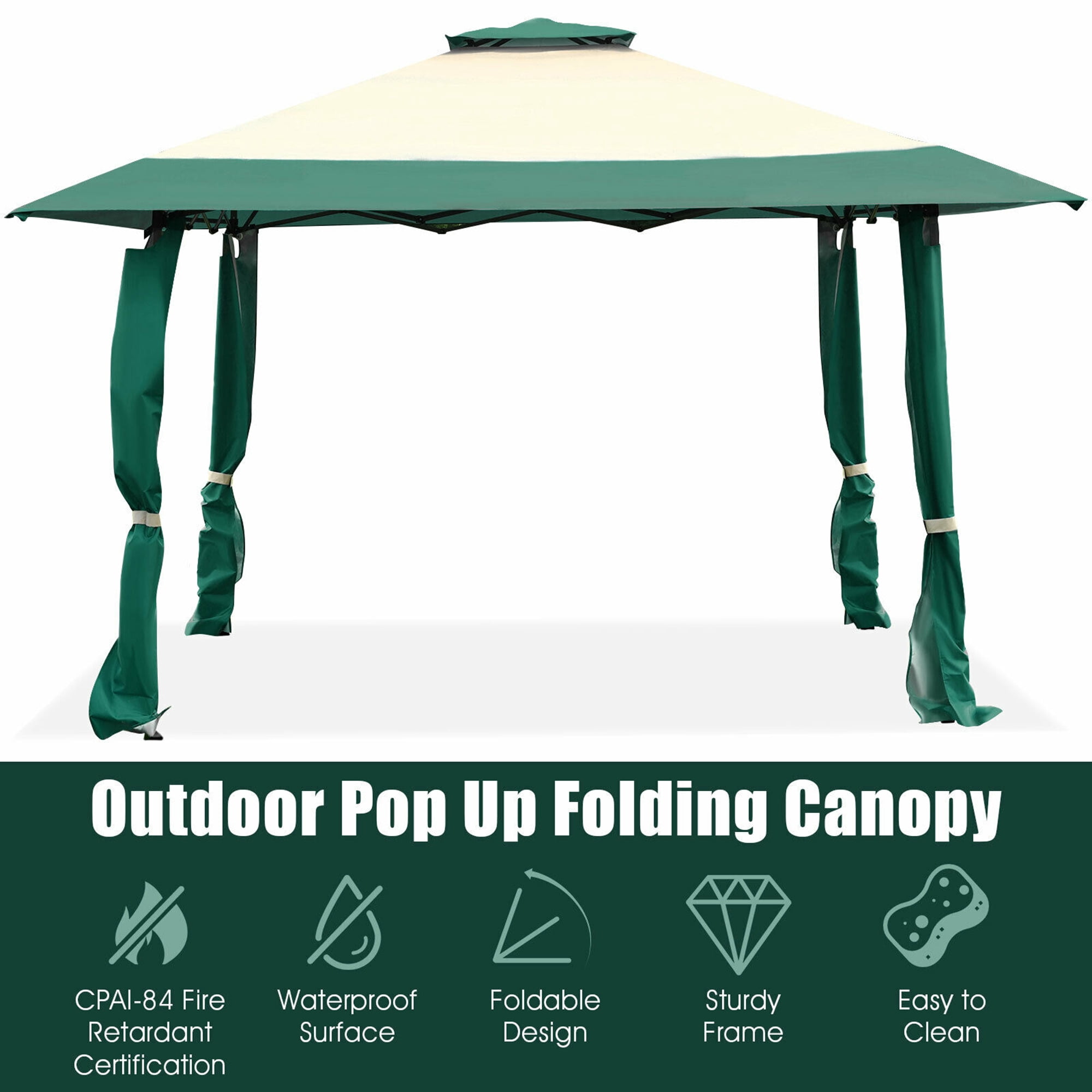 Gymax 13' x 13' Folding Patio Pop-up Gazebo Canopy Tent Outdoor Shelter Shade Green