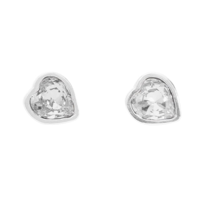Arete para Mujer con Cristal Swarovski en Forma de Corazon Mini – Bañado en Rodio– Arete Elegante y Brillante, Aretes de Mujer de Moda– Joyería para Mujer de Moda– Regalo especial Ortiz Espinosa Temporada