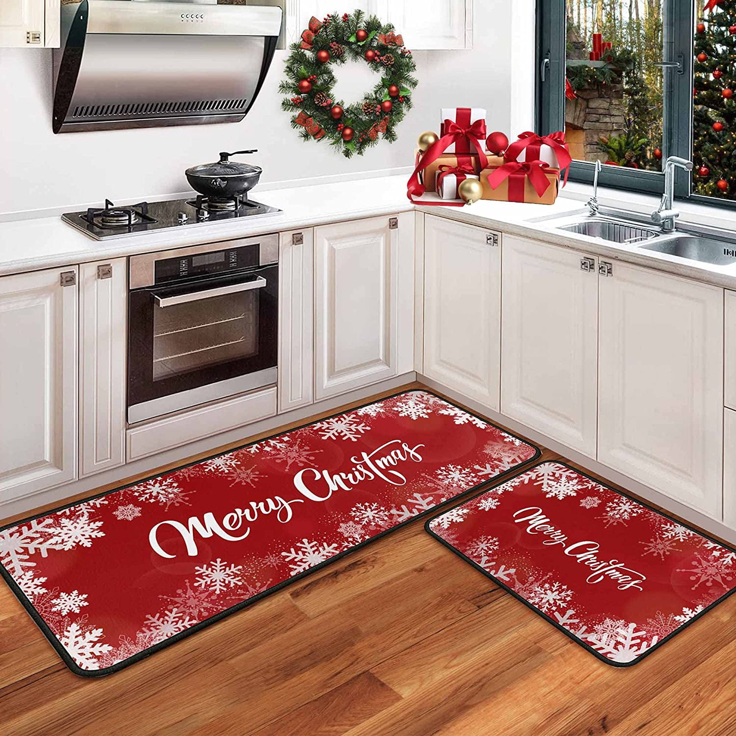 Christmas Kitchen Rugs Set of 2 Kitchen Floor Mats Non-Slip Backing ...