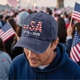 thumbnail image 2 of CIENVNSTG Stylish Independence Day 250th Anniversary Patriotic Baseball Cap for Unisex Washed 1776 Print Adjustable Casual Streetwear Daily Accessories Navy, 2 of 6