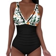 thumbnail image 6 of qucoqpe One Piece Swimsuit for Women Fashion Floral Print‌ Gathering Bathing Suit Slim Mesh Wraps Ruched Swimwear, 6 of 6